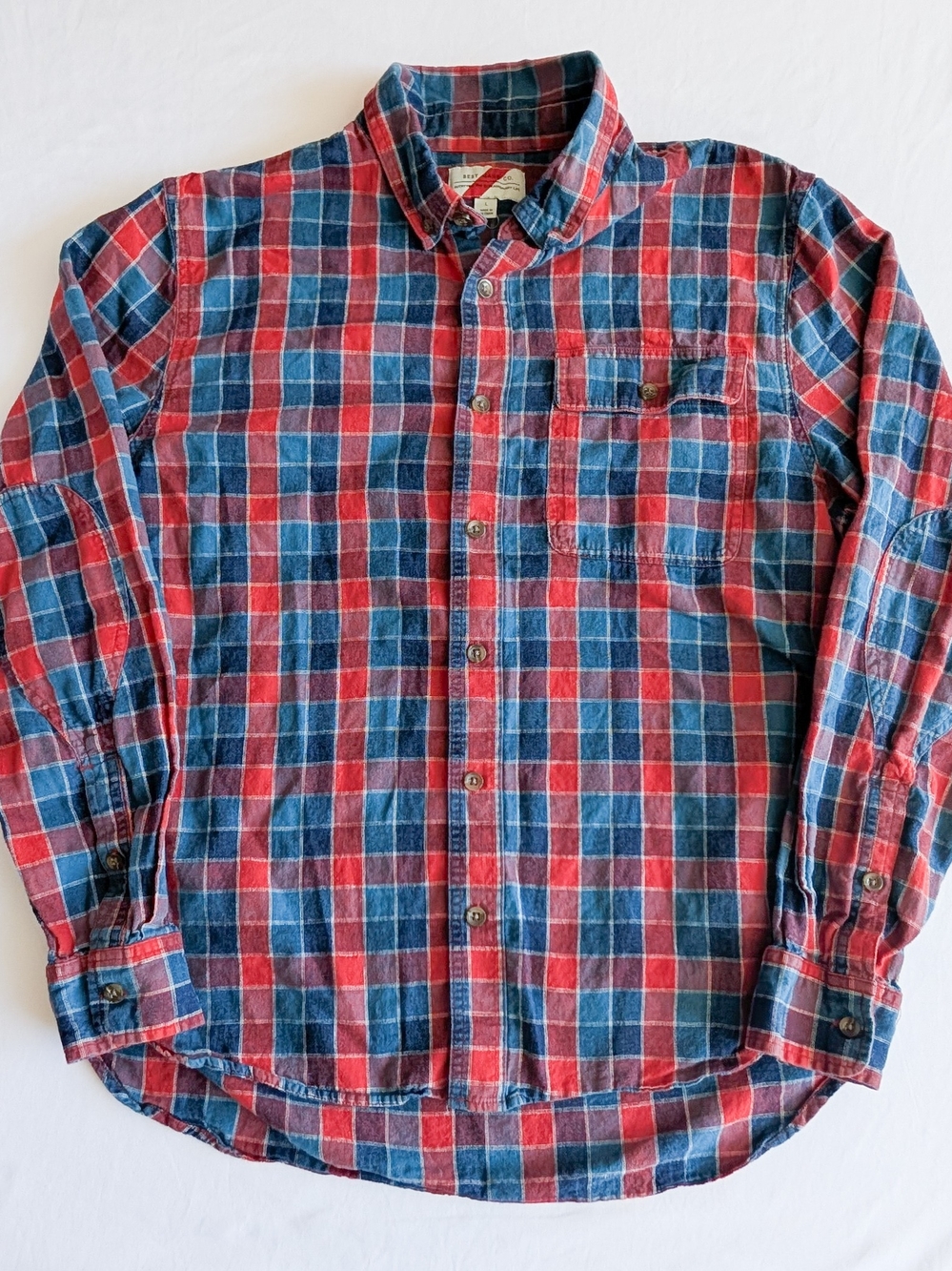 Best Made Co Shirt Mens Large Button Up Red Blue Outdoor Casual Elbow Patches